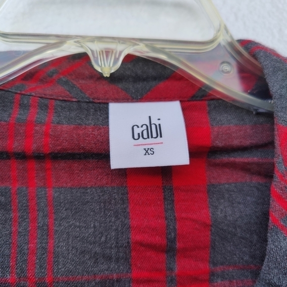CAbi flannel shirt, Long sleeve high front low back. Red & black.Size XS - Picture 3 of 9